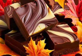 slices of fudge surrounded by colorful fall leaves