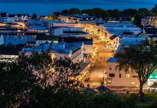 aerial view of street at night