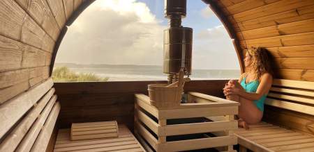 woman relaxing in a sauna at Ty Sawna in oxwich