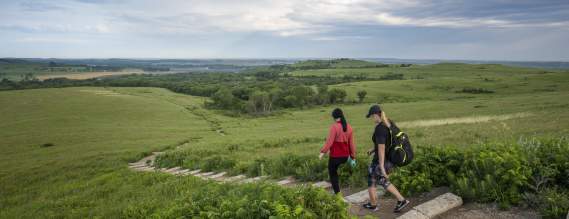 two girls hiking the Konza Trail
