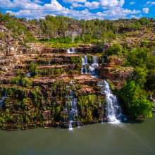 Water flowing down the stepped waterfalls at the King Cascades on the Kimberley Coast