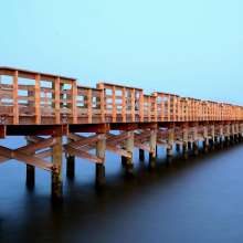 Gazebo and boardwalk over water