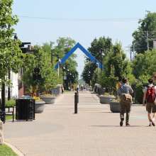 People walking and biking on the B-Line Trail in Bloomington