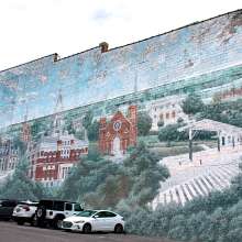 wall mural of historic downtown buildings