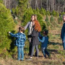 a family picks out their Christmas tree at Erin's Christmas Tree Farm