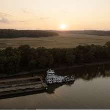 Barge on the Cumberland River at Sunset