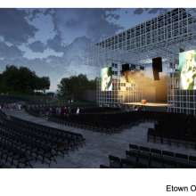 Side view of the stage at dusk for the Outdoor Venue
