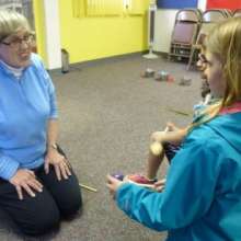 Judy Eckblad with visitor