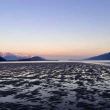 Sunset mudflats across pyramid island