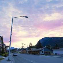Greeted with the setting sun within the town of Haines, AK, USA.