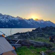 Camping on trail with view