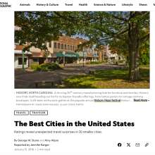 Hickory, one of this year's Best Small Cities in America, National Geographic, January 2018