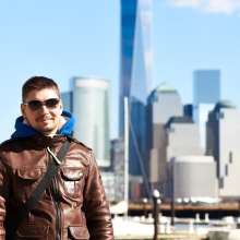 Man with Manhattan Skyline