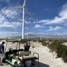 Two people on the Palm Springs Windmill Tour