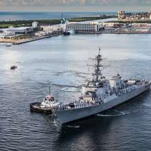 U.S.S. Paul Ignatius arrives at Port Everglades for her commissioning ceremony.