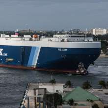 Image of the NYK Rigel Leader entering Port Everglades' main channel.