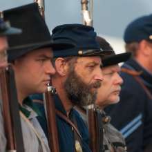 Civil War Reenactment, men standing in a line up
