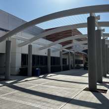 On the backside of the Student Services Center