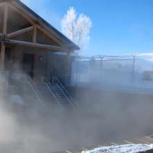 The Hobo Hot Springs in Saratoga, Wyoming, inviting visitors to relax and enjoy the natural thermal pools, a thing to do in the area.