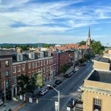 an aerial view of downtown York