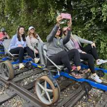 people enjoying the American Rail Bikes along the Heritage Rail Trail