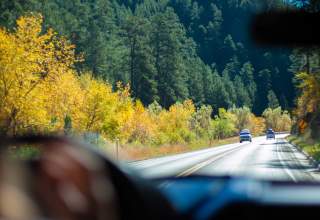 the scenic drive to rush mountain adventure park with the road lined with fall colors