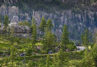 Motorcycles cruising in the Black Hills of South Dakota