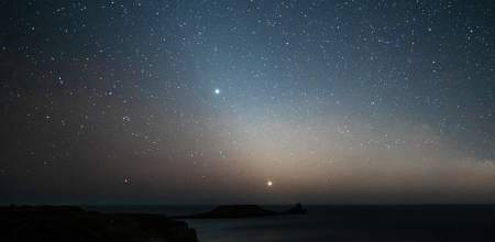Rhossili bay at night with sky full of stars