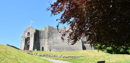 photo of Oystermouth Castle from bottom of hill looking up