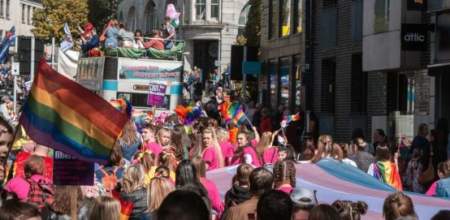 Swansea Pride parade on Wind Street, Swansea.