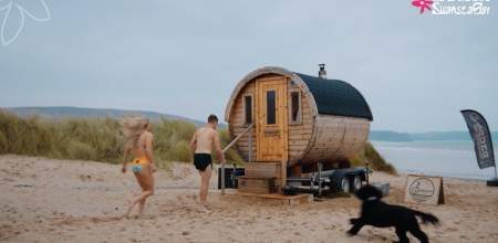 Beach saunas and sea swimming in Oxwich Bay
