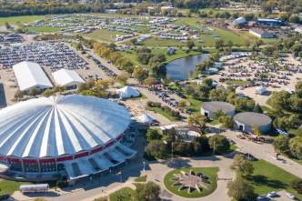 An aerial view of the Alliant Energy Center campus in Madison