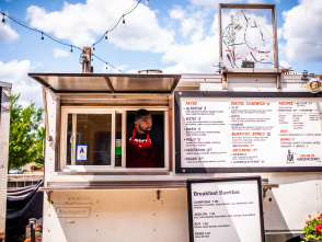 Bobby Portis sticking his head out of a taco food truck service window
