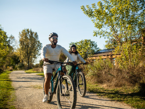 two people biking in Havenwoods State Park
