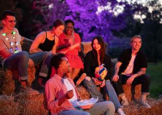 Friends laughing at San Antonio Botanical Garden