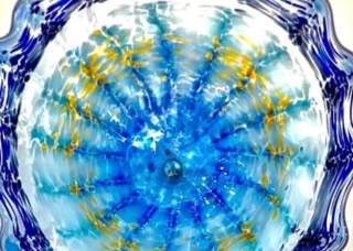 Blue and yellow glass art