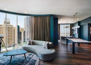 Spacious hotel room with large windows