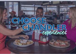 3 people cheers with Choose Chandler Experiences logo on top.