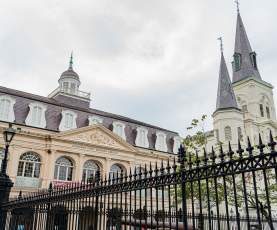 Cabildo and St. Louis Cathedral with Jackson Square Ironwork