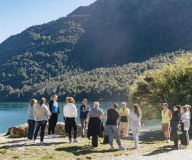 A group of people standing in front of Bob's Cove
