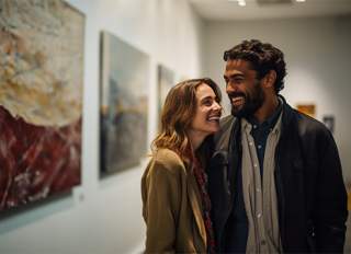 Happy couple in a museum
