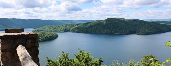A sunny day view of Raystown Lake from Hawn's Overlook