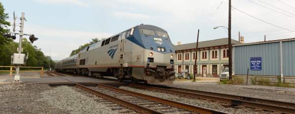 Passenger train at the Amtrak Station in Huntingdon, Pennsylvania