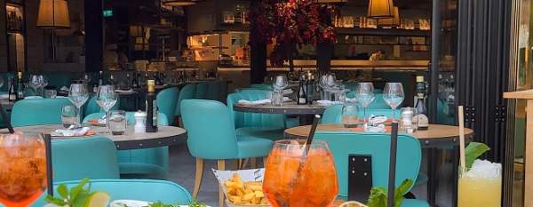 Italian meal with cocktails