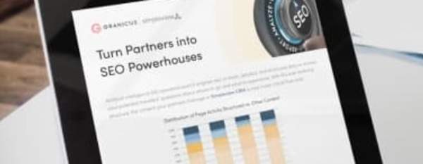 The "Turn partners into SEO powerhouses" cover page open on an iPad.