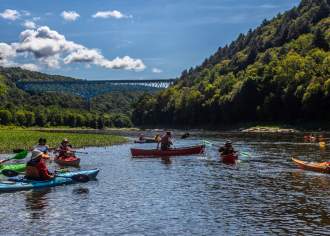 Group of people kayaking on a river