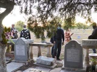 Tour group at cemetery