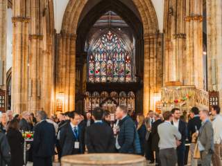 Vaulted ceilings of Hull Minster above delegates at PIANC drinks reception