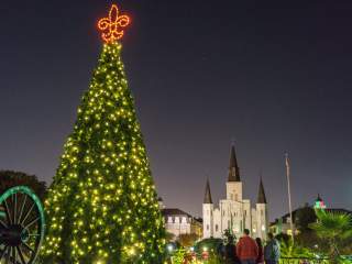 St. Louis Cathedral and Jackson Square at Christmas
