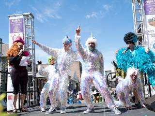 Revelers in costume on Mardi Gras Day for the Bourbon Street Awards